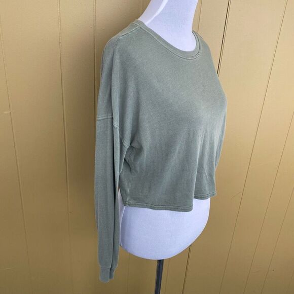 Sky & Sparrow women M cotton blend drop shoulder Longsleeve top green - Picture 2 of 7